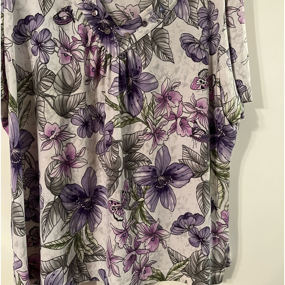 ALFRED DUNNER-flowered top with purple silk tank top-Size L